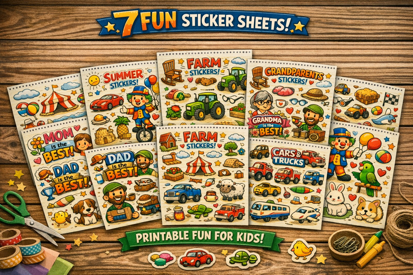 7 lustige Stickerbögen – druckbares Bundle!