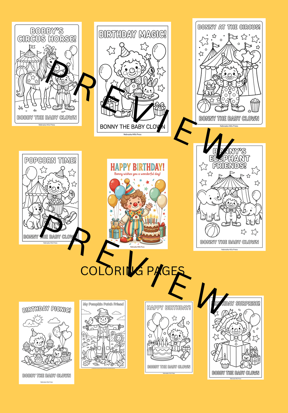 Bonny the Baby Clown’s Birthday Adventure | 10 Printable Coloring Pages (Copy)