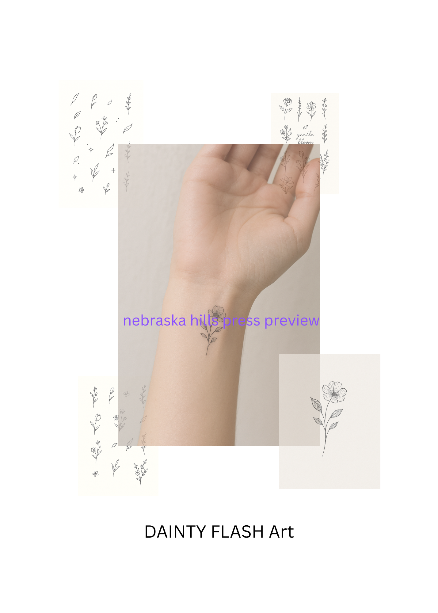 Dainty Floral Tattoo Flash – 3 Sheet Bundle | Micro Botanical Linework