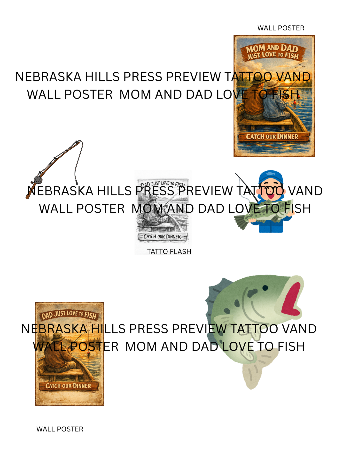 Mom and Dad Just Love to Fish – Wall Poster & Tattoo Flash