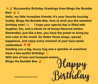 Bingo the Happy Bumble Bee Birthday Bundle – Digital Card & 6 Coloring Pages with Mailed Set