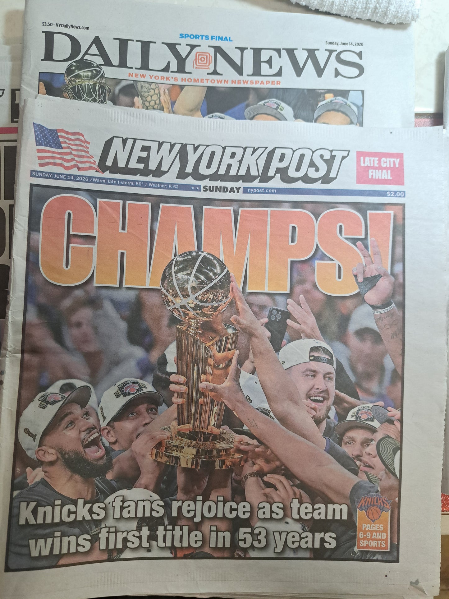 NY Post Knicks Championship Newspapers – Collector's Set