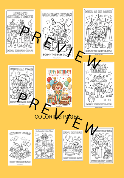 Bonny the Baby Clown’s Birthday Adventure | 10 Printable Coloring Pages (Copy)