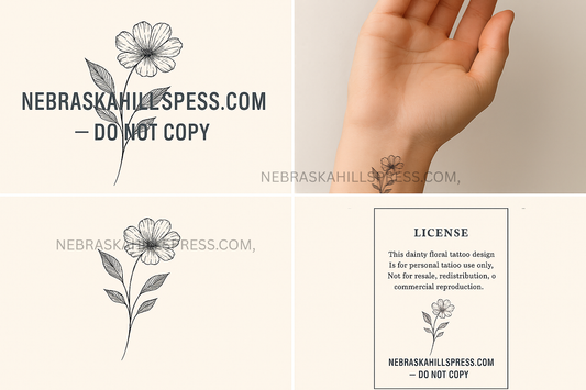 Dainty Floral Fine‑Line Tattoo Design (Digital Download)