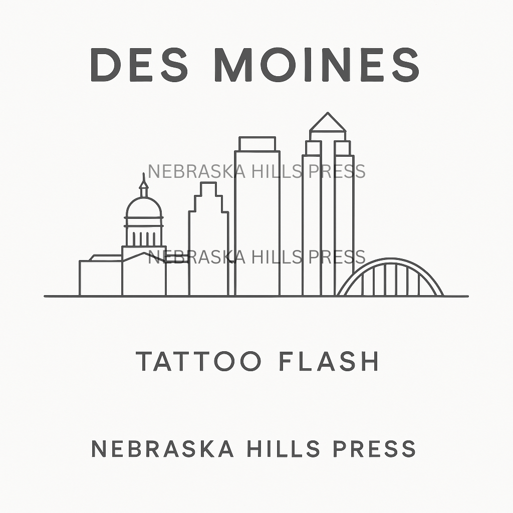 🏙 Minimalist Des Moines Skyline — Tattoo Flash Card
