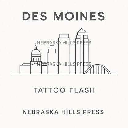 🏙 Minimalist Des Moines Skyline — Tattoo Flash Card
