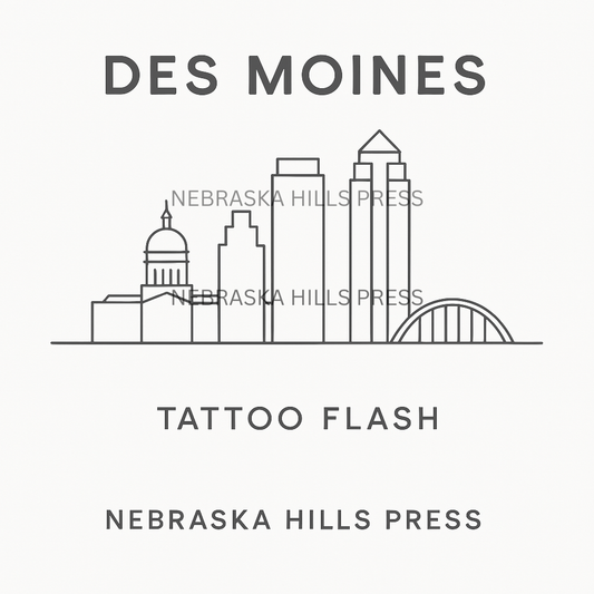 🏙 Minimalist Des Moines Skyline — Tattoo Flash Card