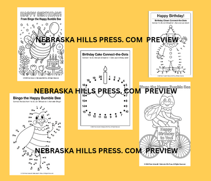 Bingo the Happy Bumble Bee Birthday Bundle – Digital Card & 6 Coloring Pages with Mailed Set
