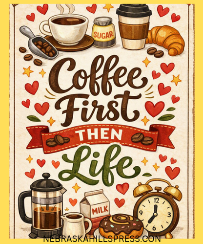Coffee First, Then Life Sweatshirt + Downloadable Poster