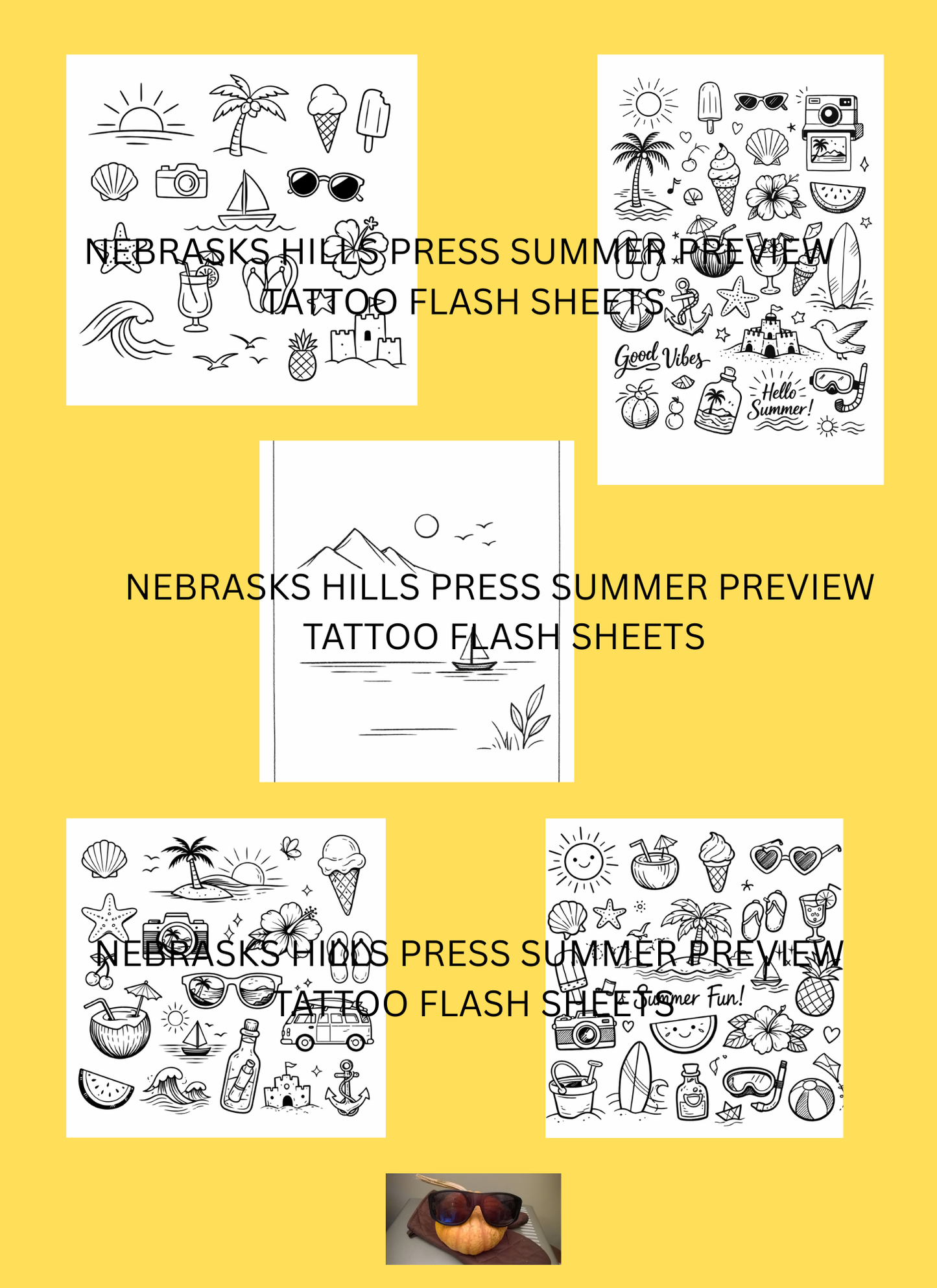 Summer Sketch Tattoo Flash Sheet