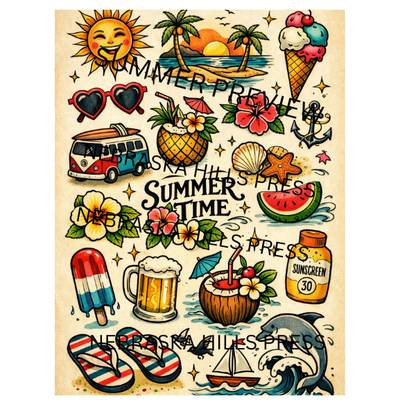 Summer Sketch Tattoo Flash Sheet
