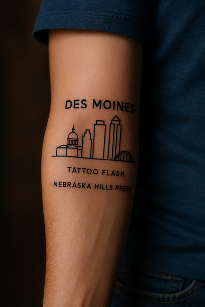🏙 Minimalist Des Moines Skyline — Tattoo Flash Card